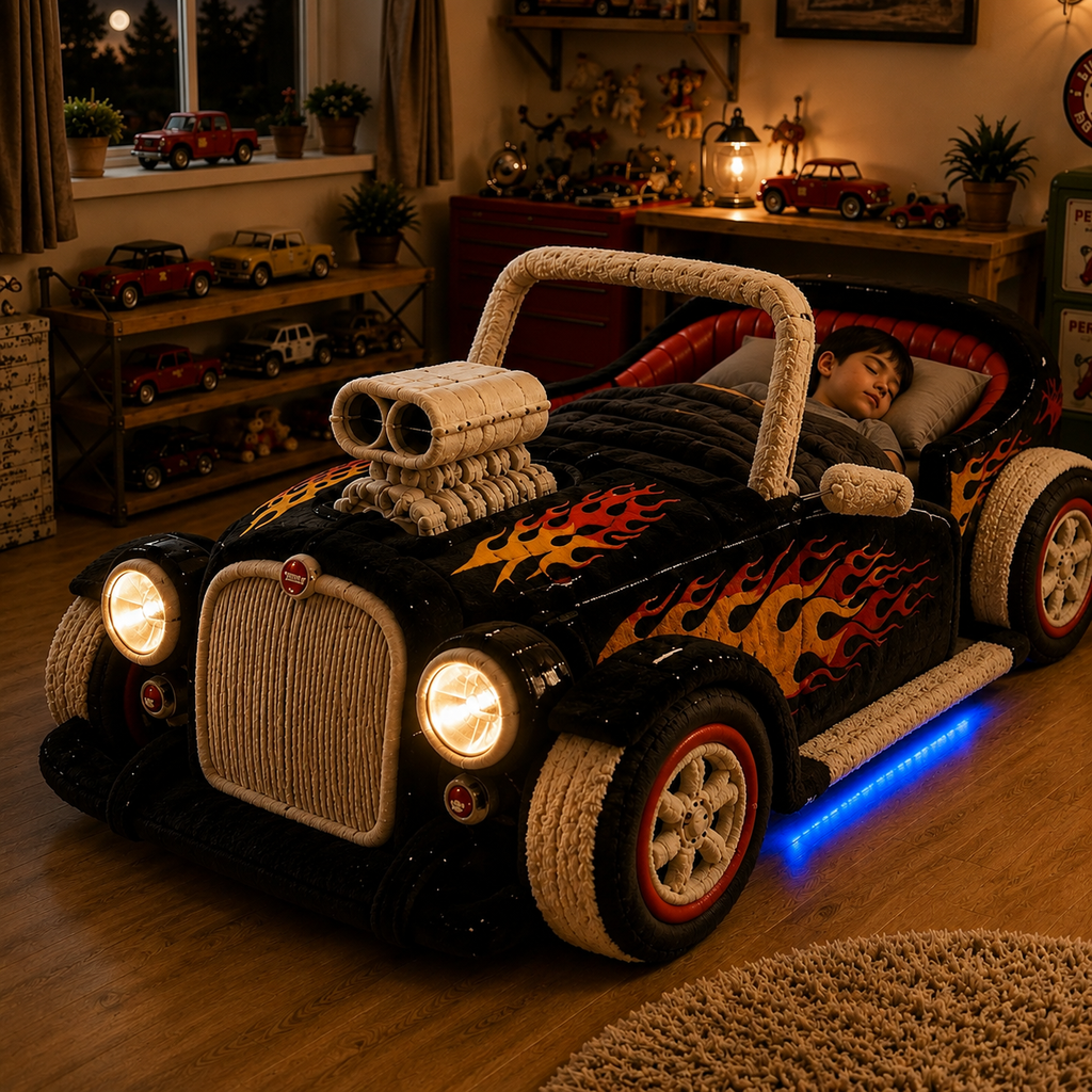 🔥complete with bold flame graphics, oversized wheels, glowing headlights and an unforgettable racing-inspired look.