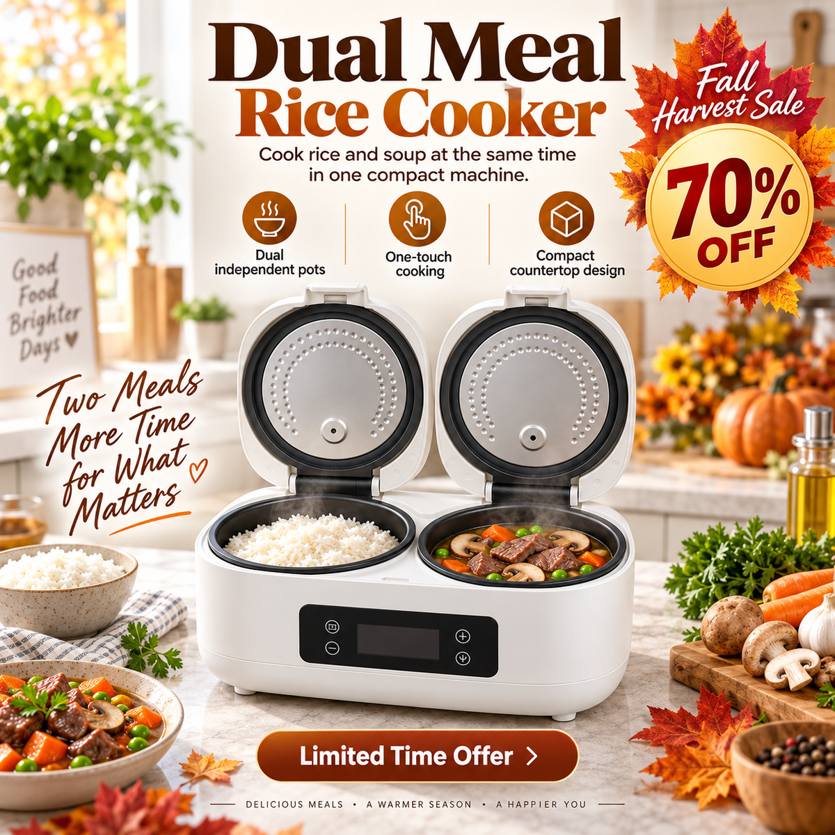 🍚 DualPot™ 2-in-1 Smart Rice Cooker | Two Meals at Once ✨