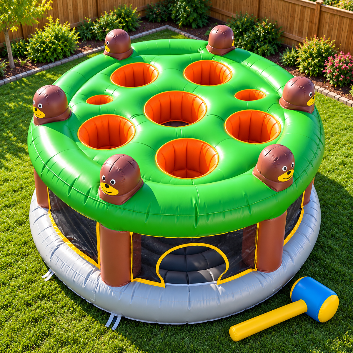 🔨 Inflatable Pop-Up Mole Arena 🎃 6-Player Backyard Whack Game with Soft Hammer for Kids & Family Parties